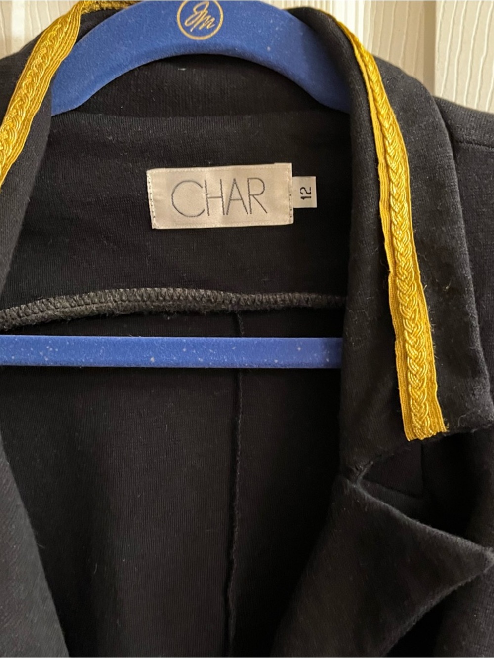 CHAR ~ BLACK DOUBLE BREASTED GOLD TRIM BLAZER ~ 12 - Picture 2 of 12